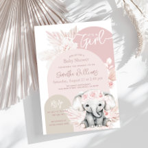 Elefante es un Chica Boho Floral Rosa Baby Shower