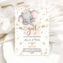 Invitación Elefante Es un chica Soft Pink Boho Baby Shower