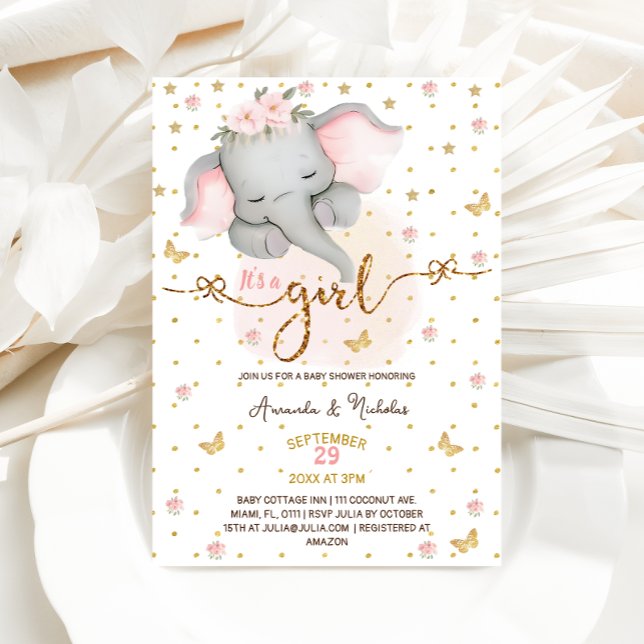 Invitación Elefante Es un chica Soft Pink Boho Baby Shower (Subido por el creador)