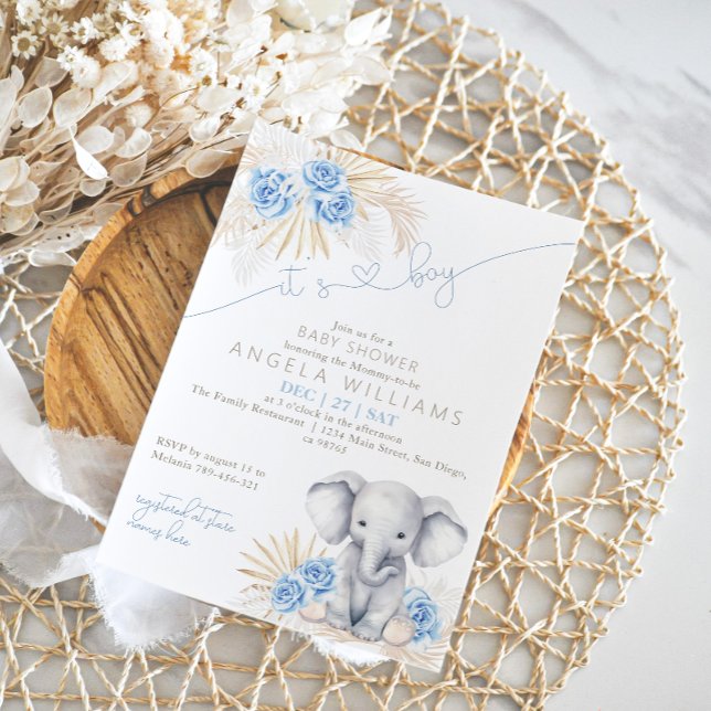 Invitación Elefante es un niño Safari Boho Floral Baby Shower (Subido por el creador)