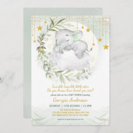 Invitación Elefante espantoso verde Twinkle Star Baby Shower