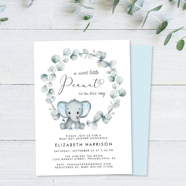 Invitación Elefante Eucalyptus Baby Boy Shower (Subido por el creador)