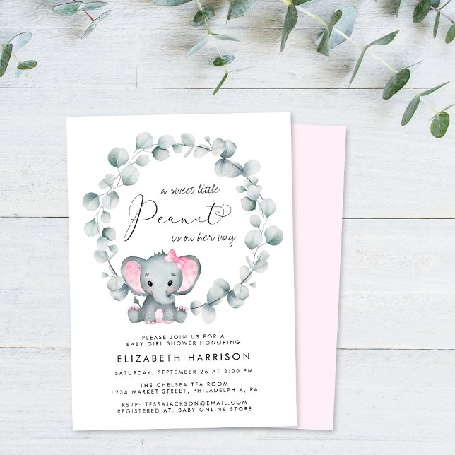 Invitación Elefante Eucalyptus Baby Girl Shower (Subido por el creador)