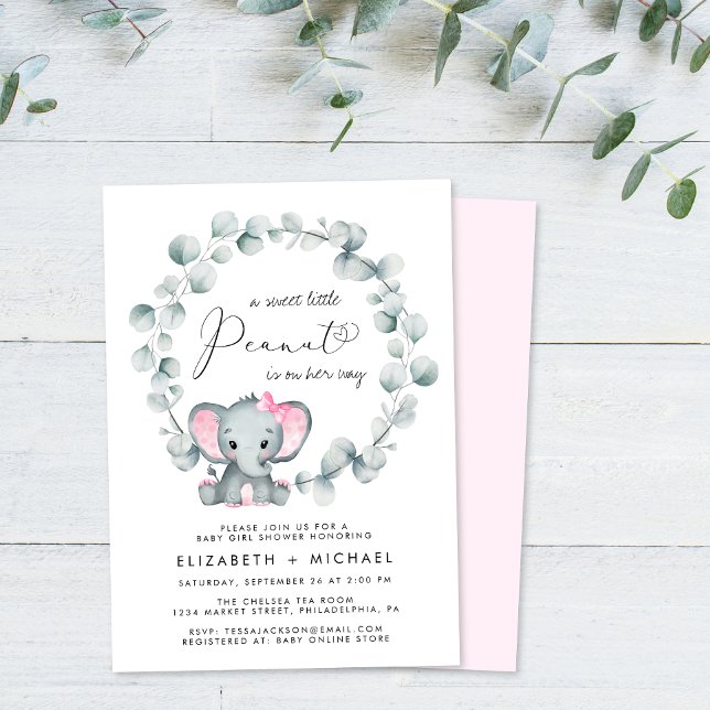 Invitación Elefante Eucalyptus Bebé Chica Ducha (Subido por el creador)