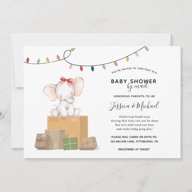 Invitación Elefante festivo Baby Shower por correo (Anverso)