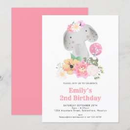 Invitación Elefante Fiesta rosa de la selva Chica de cumpleañ