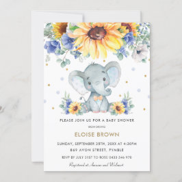 Invitación Elefante Floral Azul giratoria Baby Shower