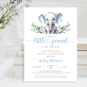 Invitación Elefante Floral Azul Pequeño cacahuete Niño Ducha