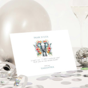 Invitación Elefante Floral Bahía Azul ¿Serás Mi Dama de Honor