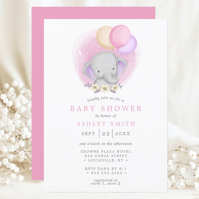 Invitación Elefante Floral Balones Watercolor Baby Shower (Subido por el creador)