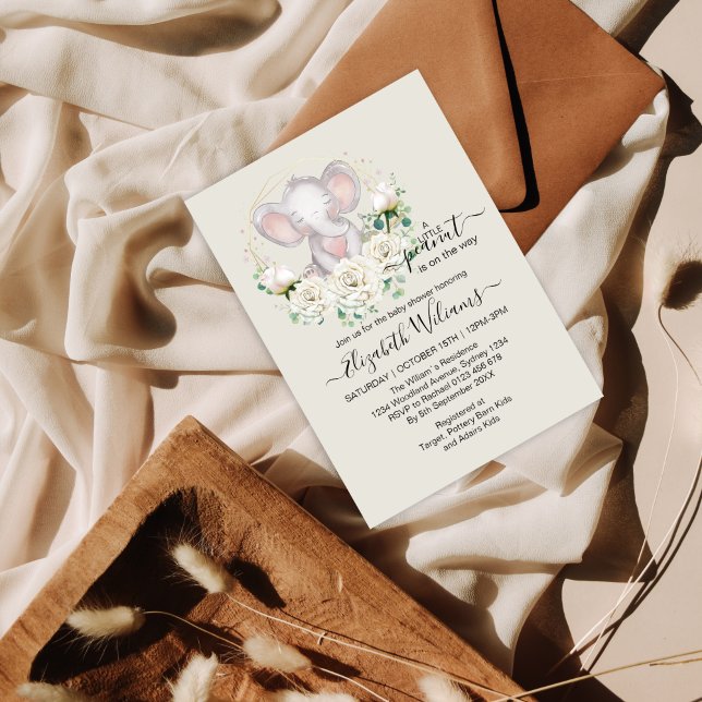 Invitación Elefante floral de acuarela Little Peanut  (Subido por el creador)