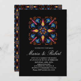 Invitación Elefante floral de Boda indio negro