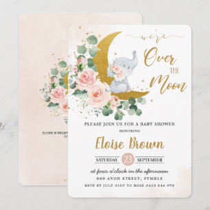 Invitación Elefante floral de Rubor sobre la luna en Baby Sho