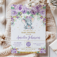Elefante floral púrpura lindo Baby Shower Baby Gir