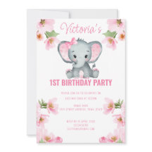 Elefante Floral Rosa Primer cumpleaños