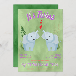 Invitación Elefante gemelo Baby Shower