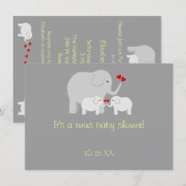 Invitación Elefante Gemelos Baby Shower Neutrales