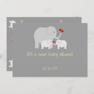 Invitación Elefante Gemelos Baby Shower Neutrales