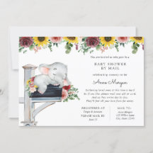 Elefante girasol y Rosas Baby Shower por correo