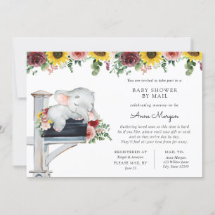 Invitación Elefante girasol y Rosas Baby Shower por correo