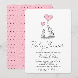 Invitación Elefante Globo Rosa Ducha de Bebé Niña Recién Naci