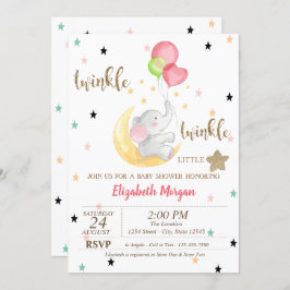 Invitación Elefante, globos, Baby Shower Twinkle Little Star