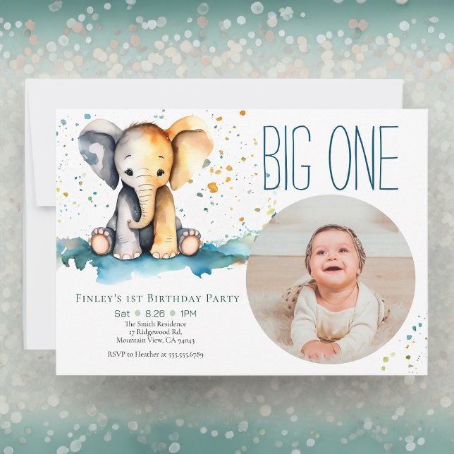 Invitación Elefante grande, primer Fiesta de cumpleaños, foto (Subido por el creador)