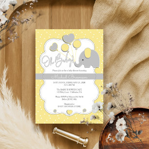 Invitación Elefante gris amarillo Oh Baby Shower
