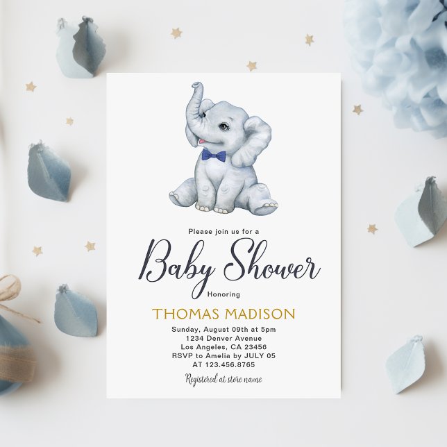 Invitación Elefante gris azul bebé ducha (Blue Gray Elephant Baby Boy Shower Invitation
)