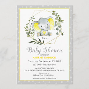 Invitación Elefante gris moderno Baby Shower