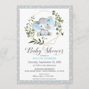 Invitación Elefante gris moderno Baby Shower