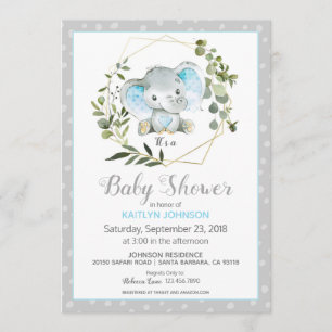 Invitación Elefante gris moderno Baby Shower