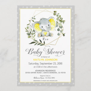 Invitación Elefante gris moderno Baby Shower