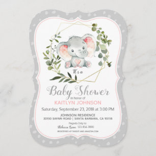 Invitación Elefante gris moderno Baby Shower