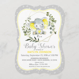 Invitación Elefante gris moderno Baby Shower