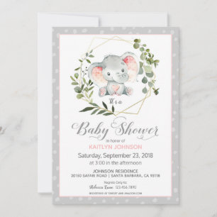 Invitación Elefante gris moderno Baby Shower