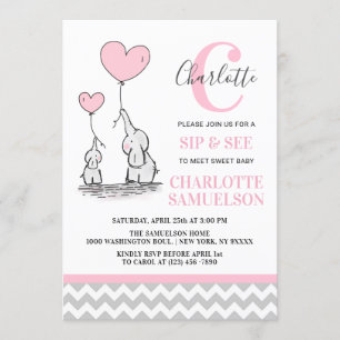 Invitación Elefante gris rosado moderno SIP y vea a la niña