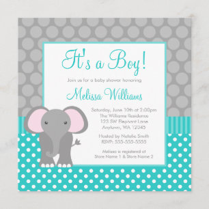 Invitación Elefante gris turquesa Polka Dot Boy Baby Shower