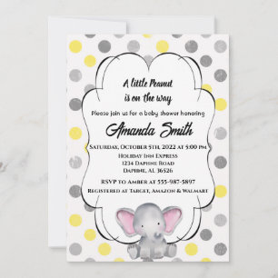 Invitación Elefante gris y amarillo Polka Dot Baby Shower