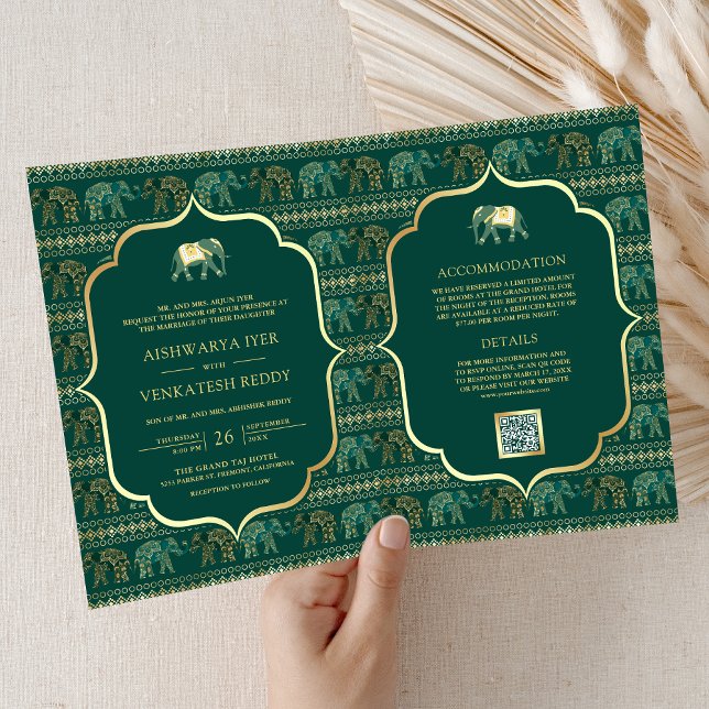 Invitación Elefante indio de oro verde esmeralda (Subido por el creador)