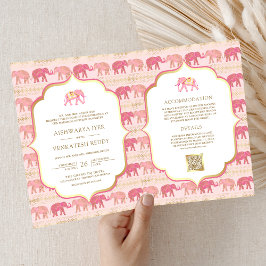 Invitación Elefante indio rosa y dorado todo en un solo Boda