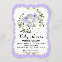 Invitación Elefante Lavender Baby Shower moderno