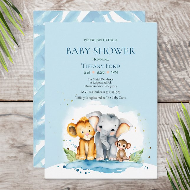 Invitación Elefante, león y Baby Shower de la jungla de monos (Subido por el creador)