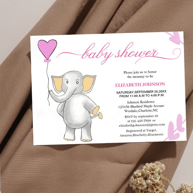 Invitación elefante lindo bebé con ducha de bebé de corazón r (Subido por el creador)