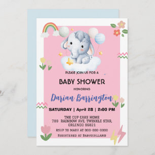 Invitación elefante lindo cachorro arco iris ducha bebé niños
