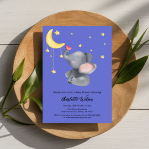 Invitación Elefante lindo con Baby Shower de mariposa pequeña