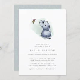 Invitación elefante lindo con ducha de bebé de mariposa