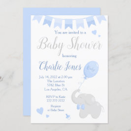 Invitación Elefante lindo con un niño de Baby Shower con glob