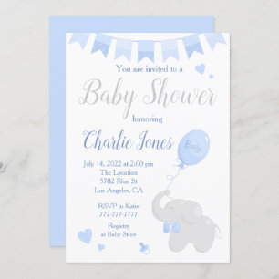Invitación Elefante lindo con un niño de Baby Shower con glob