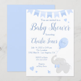 Invitación Elefante lindo con un niño de Baby Shower con glob